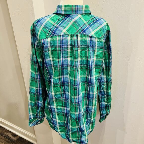 Talbots Women's Button Up Size Large Green Blue Plaid Long Sleeve Collared - Picture 4 of 6